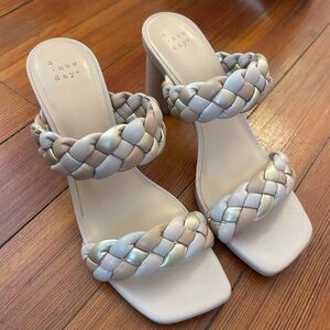 Gold and cream colored block heels